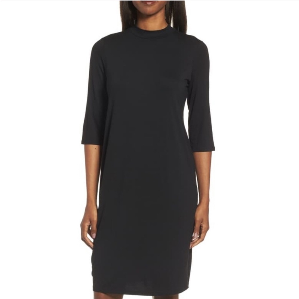 EILEEN FISHER Mock Neck Jersey Shift Dress Sz M